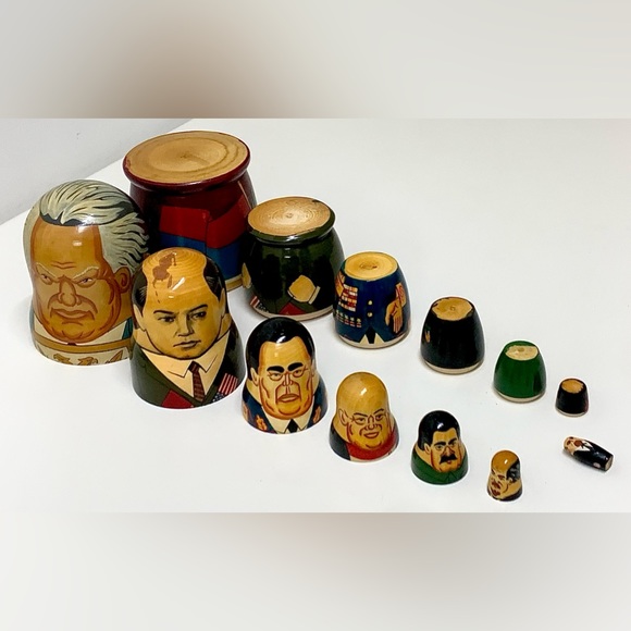 1990s Vintage Soviet Era Hand Painted Wooden Historic Russian Leaders Matryoshka - Picture 14 of 15